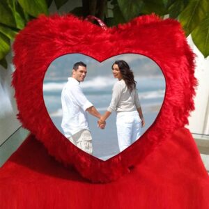 Personalized Gifts Photo Printed Fur Red Heart Cushion Pillow